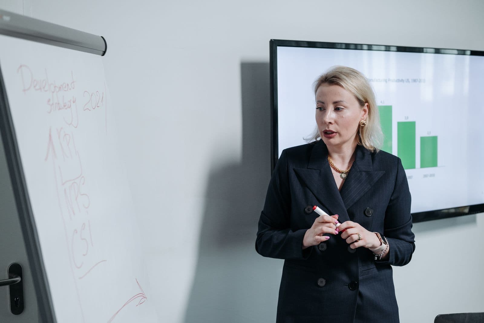 Consultant presenting a growth strategy with charts