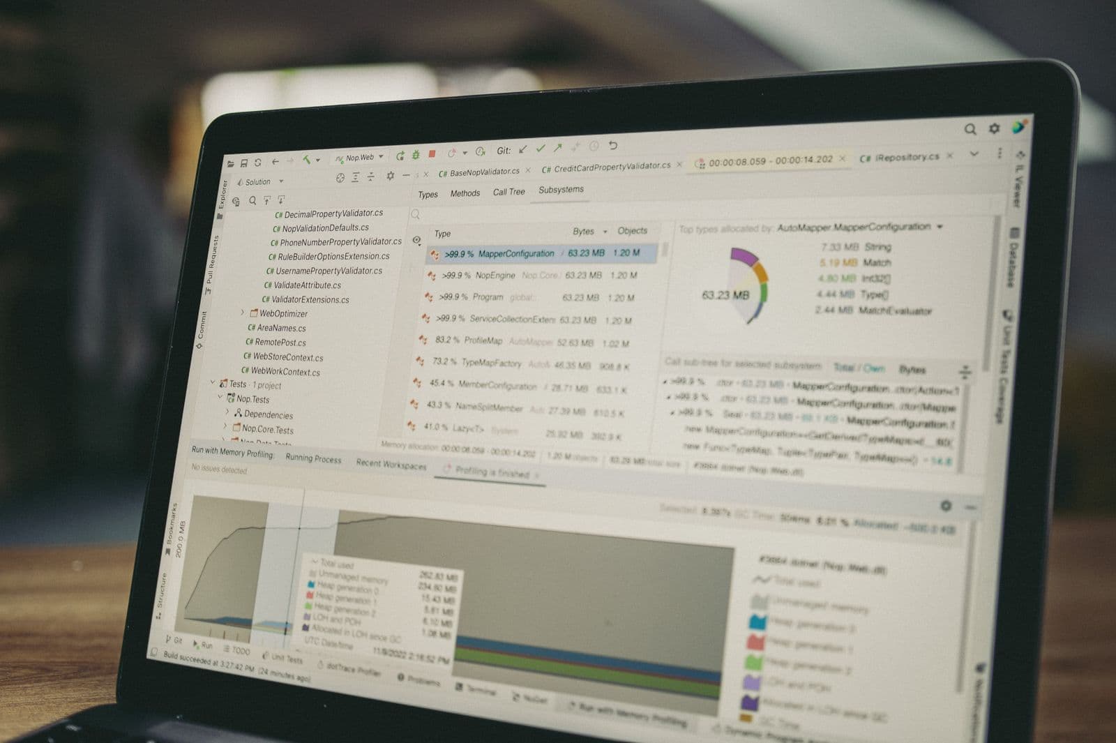 Designer reviewing a landing page mockup with performance charts